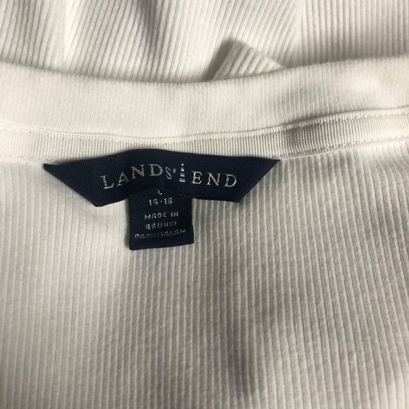 Lands End Ribbed Top Womens Size Large 14-16 White V Neck Shirt Casual Layering - Picture 6 of 7